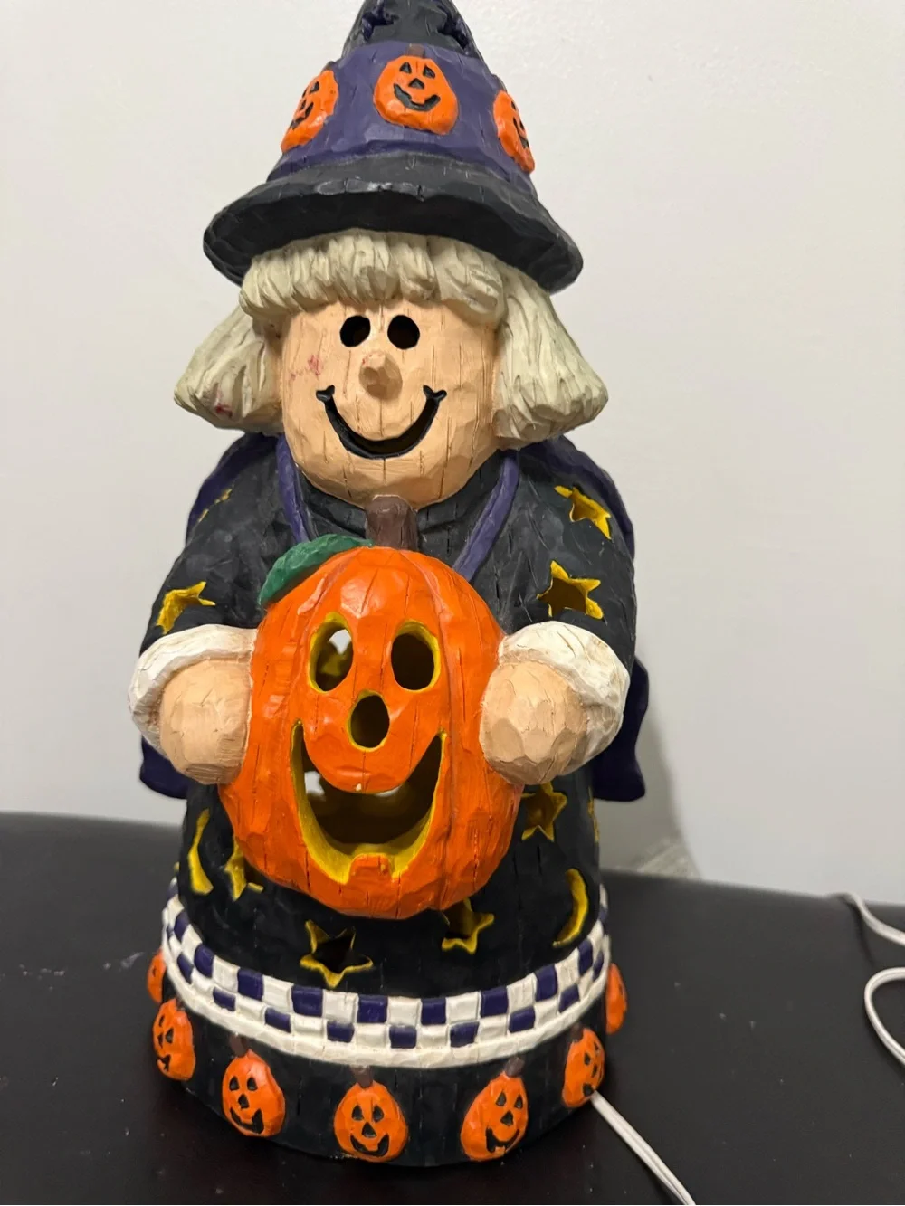 Handcrafted Halloween Witch Figurine with Pumpkin - Orange & Black